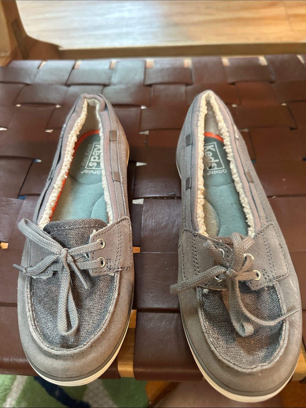 Keds Gray Canvas Slip-On Boat Shoes with Sherpa Lining